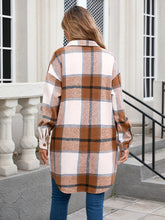 Plaid Button Up Long Sleeve Longline Outerwear OutfitFlow